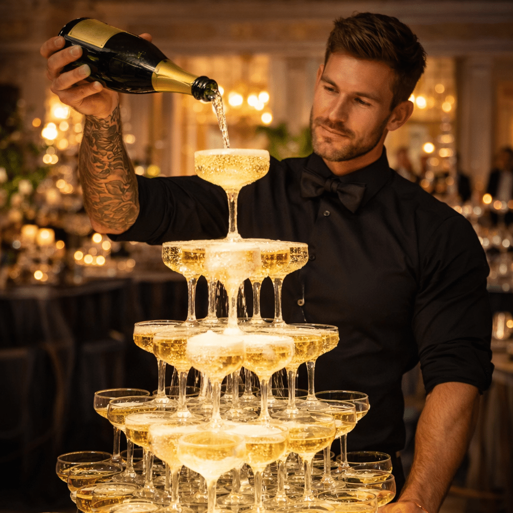 Champagentoren met bediening inhuren doe je via gespecialiseerd bedrijf Kwadraad